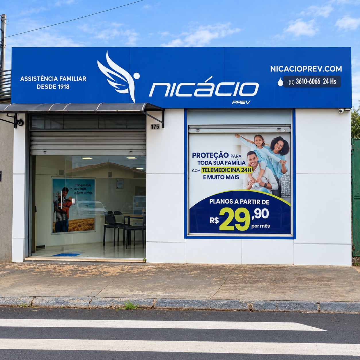 Fachada da unidade Nicácio Prev em Guará, na Rua Deputado João de Faria, 676, no Centro